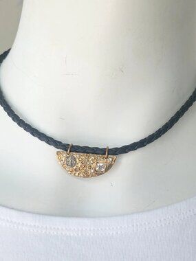 TAT2 Gold Hammered Crystal Coin Pendant Braided Choker